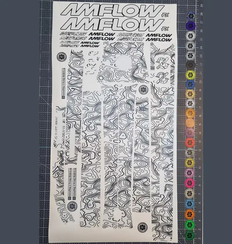 Amflow PX Carbon Frame decals black on transparent topographic