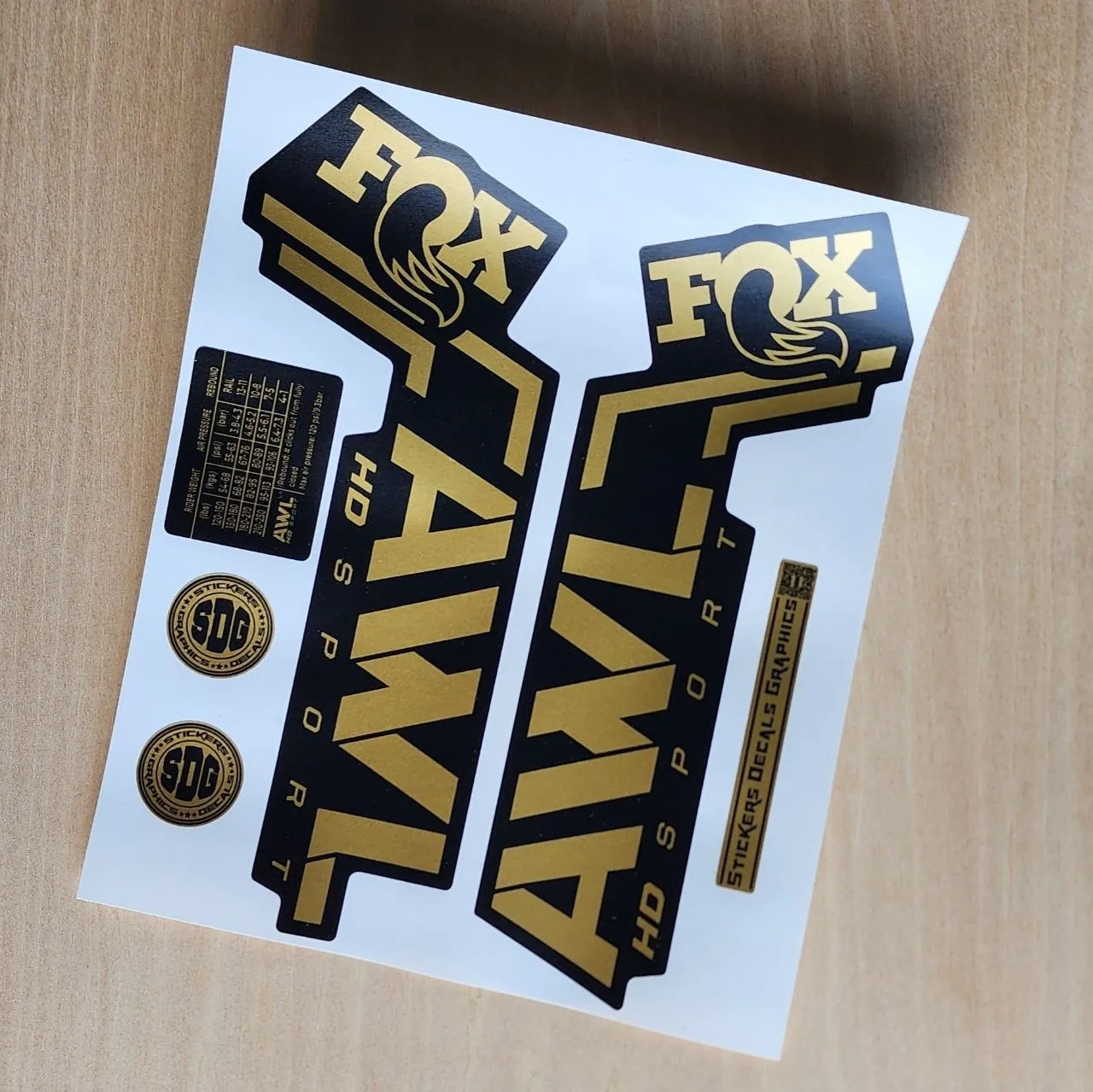 Fox 36 AWL SPORT HD fork stickers 2025- 26 gold