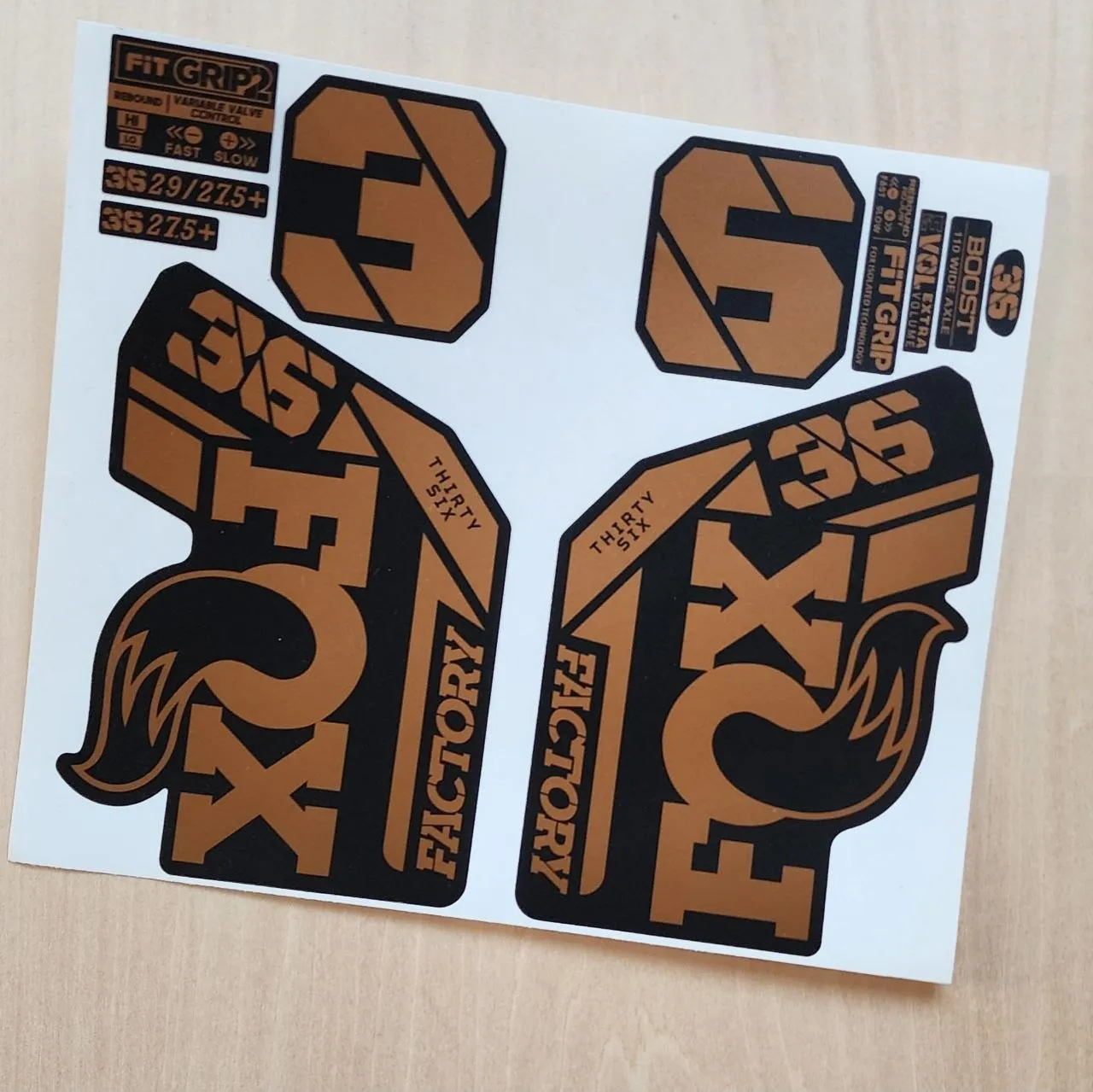 Fox 36 Factory Fork Stickers Grip2 2021 2025 Bronze Copper