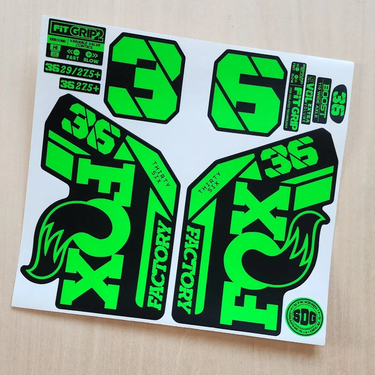 Fox 36 Factory Fork Stickers Grip2 2021 2025 Fluorescent Green