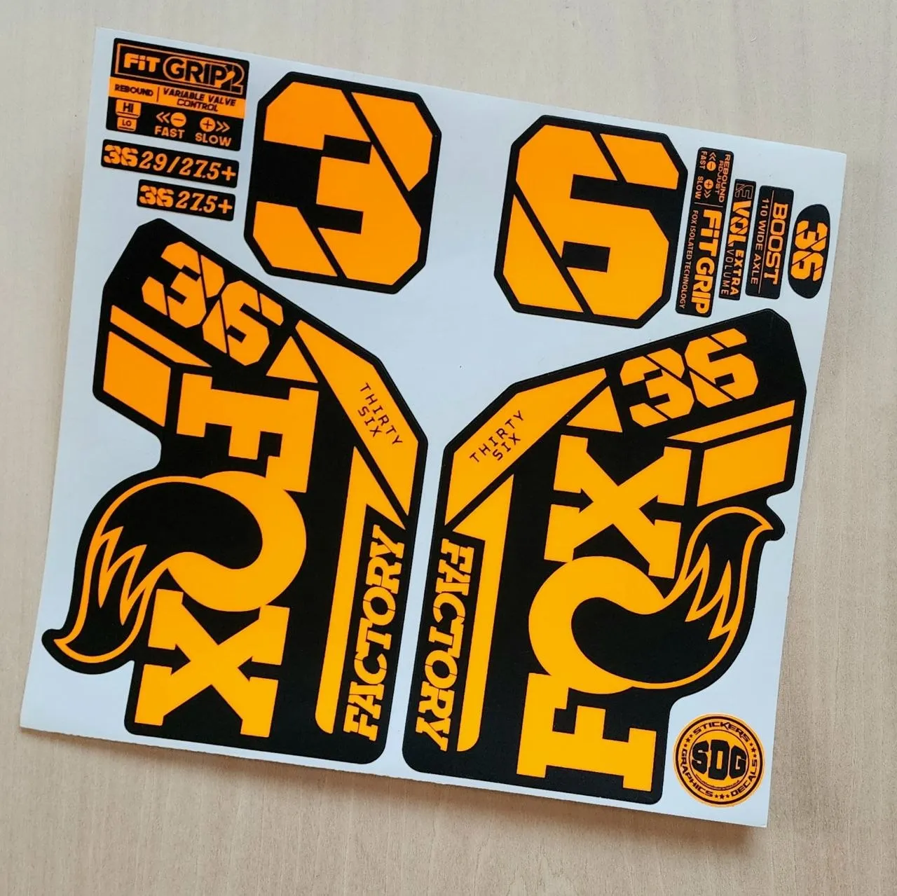 Fox 36 Factory Fork Stickers Grip2 2021 2025 Fluorescent Orange