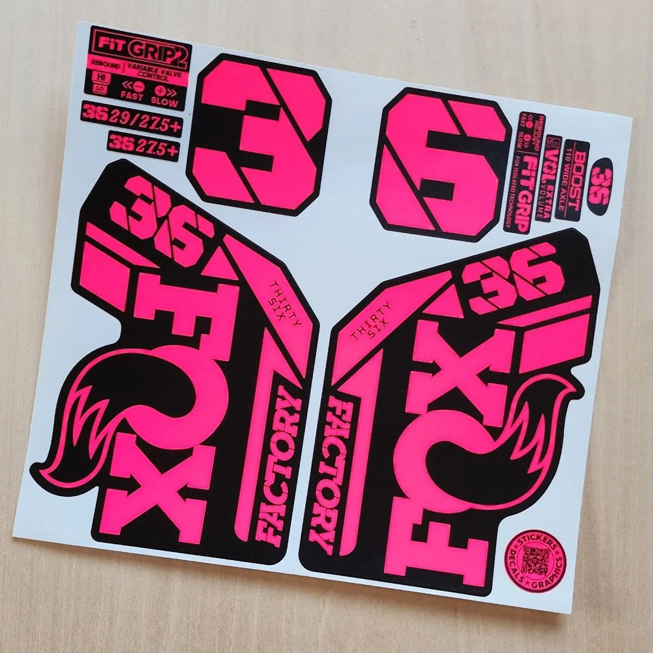 Fox 36 Factory Fork Stickers Grip2 2021 2025 Fluorescent Pink