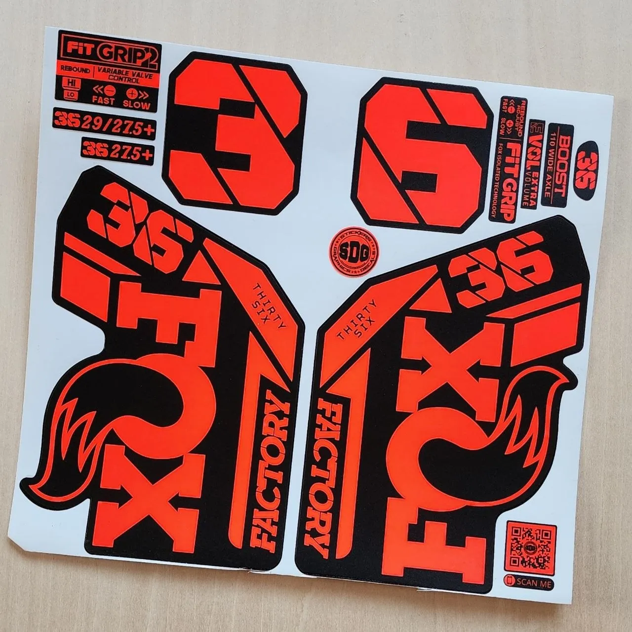 Fox 36 Factory Fork Stickers Grip2 2021 2025 Fluorescent Red
