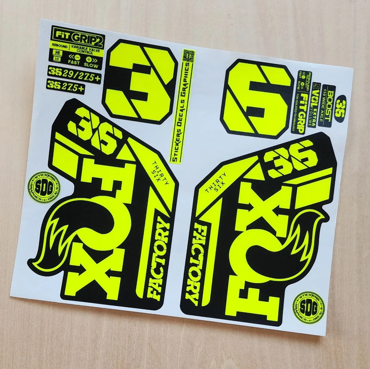 Fox 36 Factory Fork Stickers Grip2 2021 2025 Fluorescent Yellow