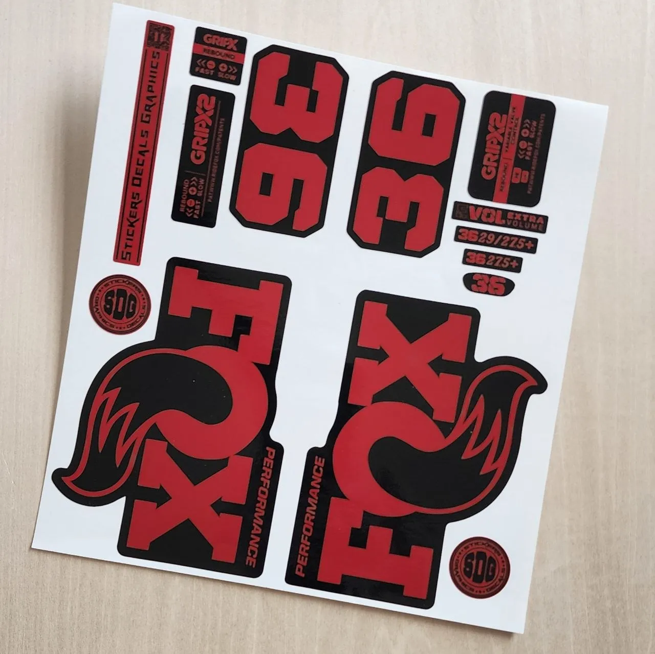 Fox 36 Performance Fork Stickers GripX Decals 2025 2026 red