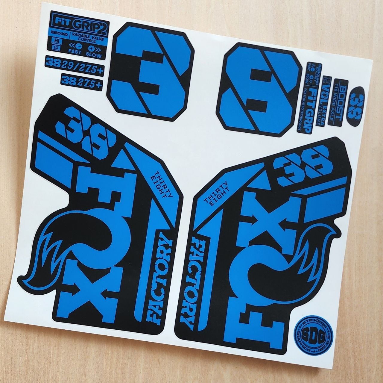 Fox 38 Factory Fork Stickers 2021 grip2 blue