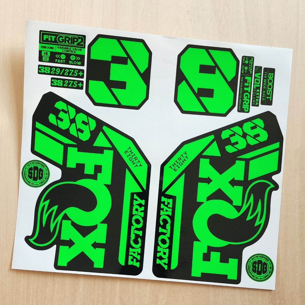 Fox 38 Factory Fork Stickers 2021 grip2 fluorescent green