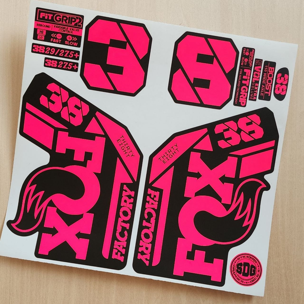 Fox 38 Factory Fork Stickers 2021 grip2 fluorescent pink