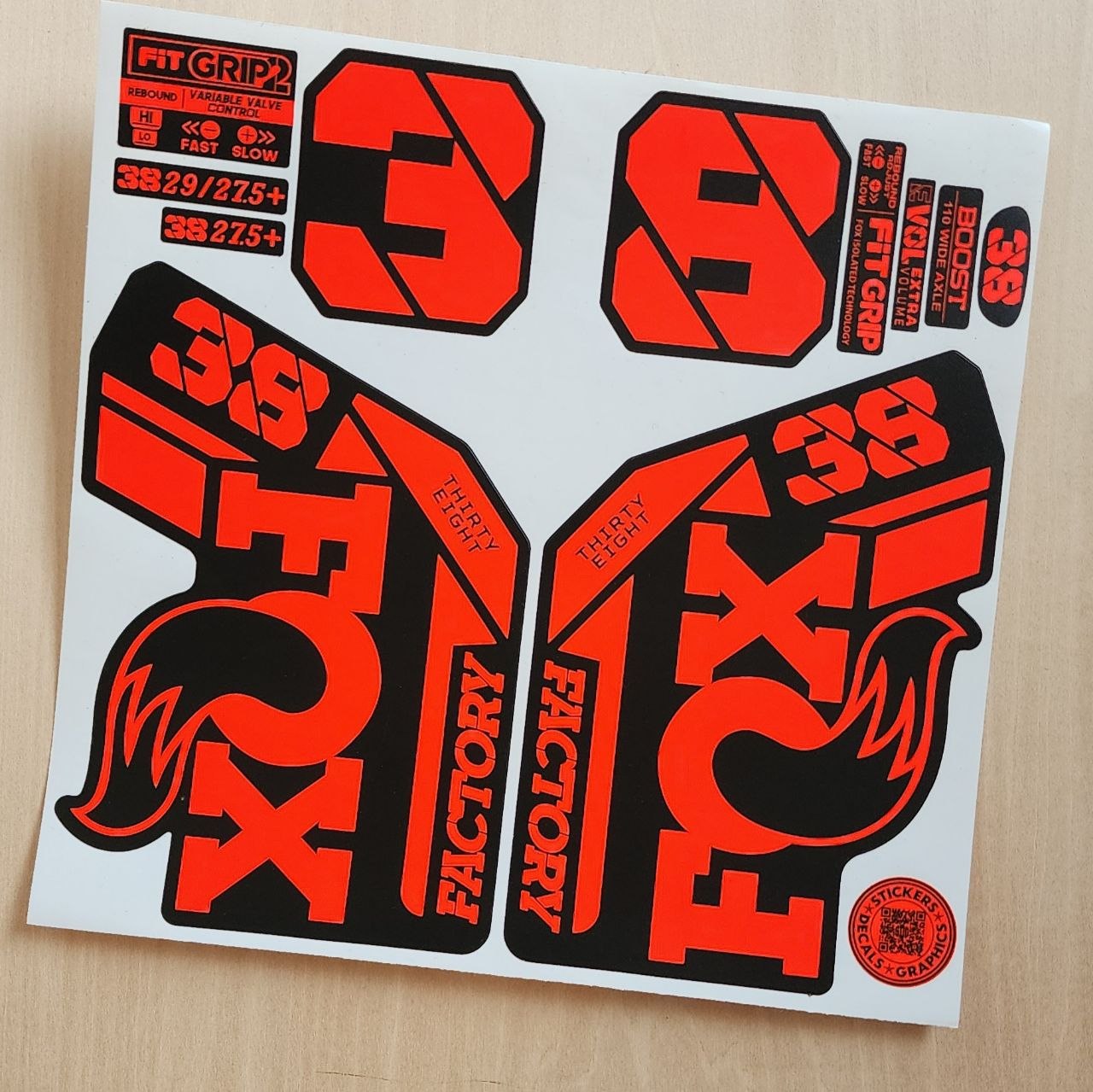 Fox 38 Factory Fork Stickers 2021 grip2 fluorescent red