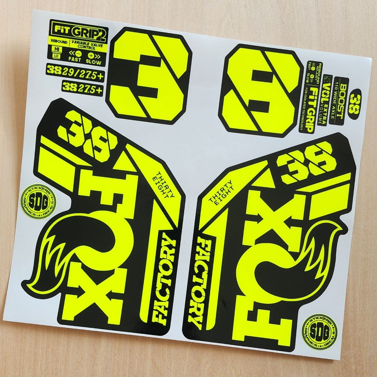 Fox 38 Factory Fork Stickers 2021 grip2 fluorescent yellow