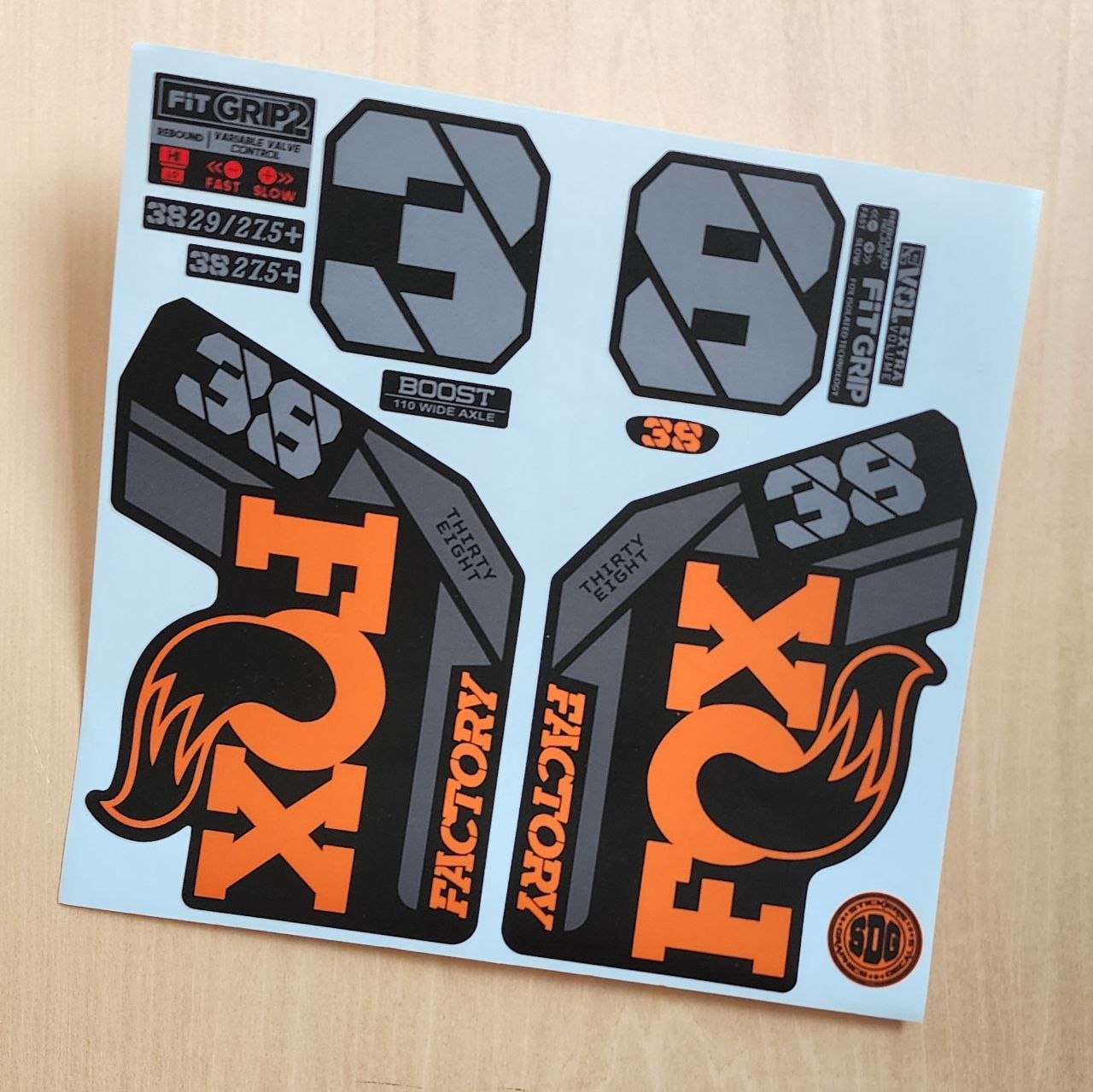 Fox 38 Factory Fork Stickers 2021 grip2 original orange grey