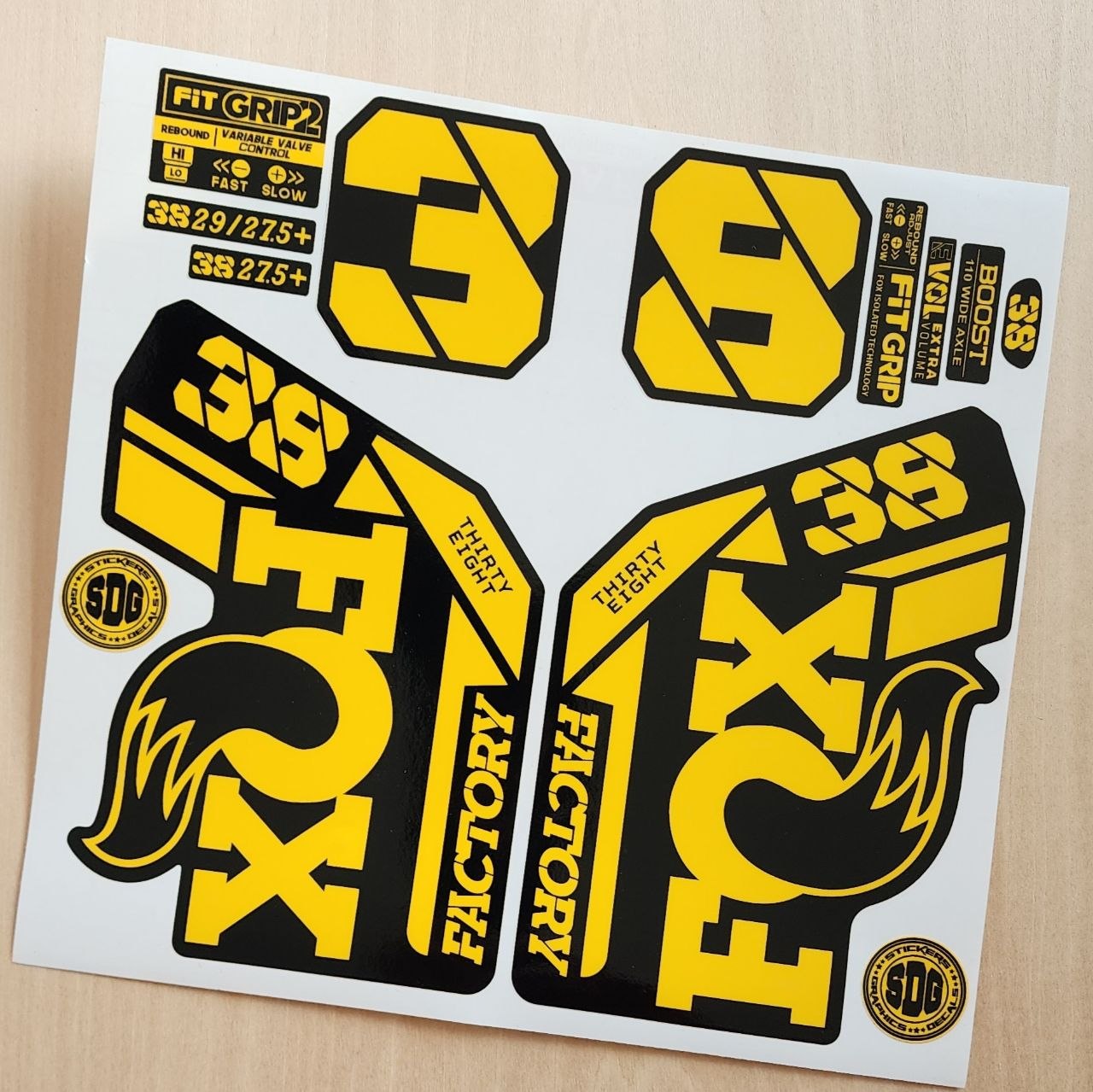 Fox 38 Factory Fork Stickers 2021 grip2 yellow
