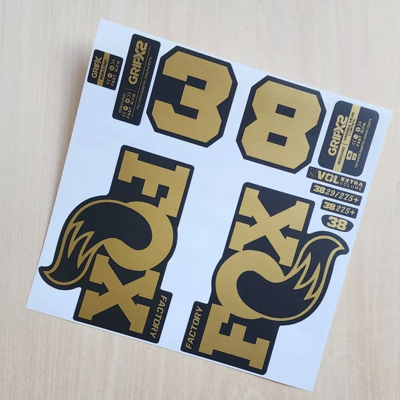 Fox 38 GripX Factory Fork Stickers 2026 2027 gold