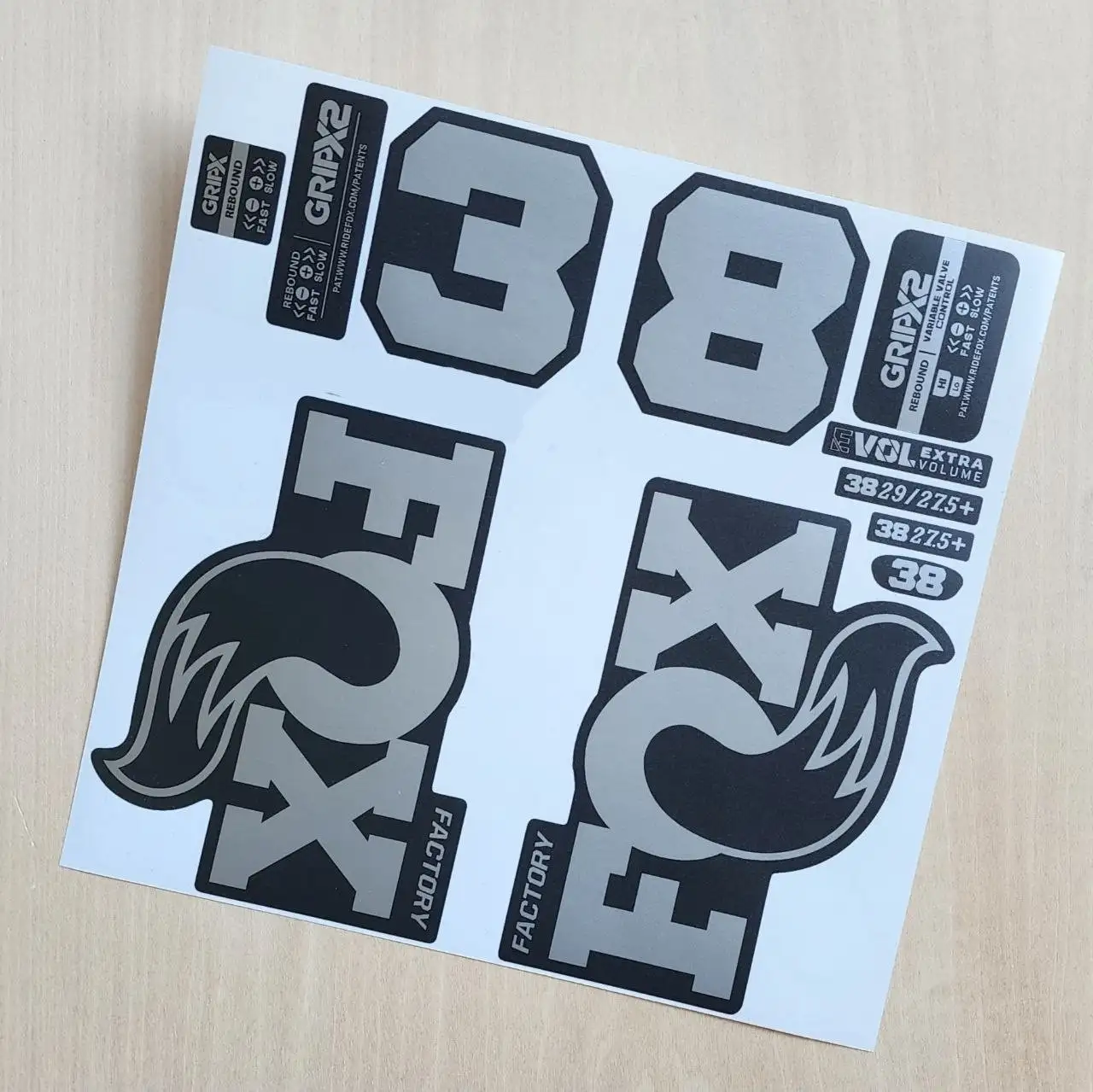 Fox 38 GripX Factory Fork Stickers 2026 2027 silver