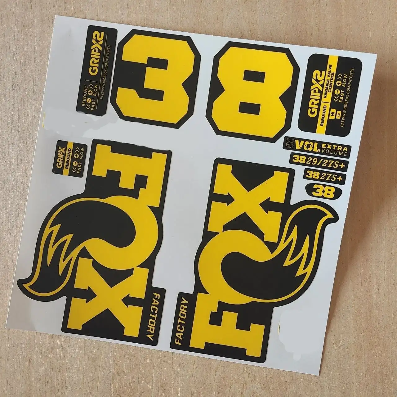 Fox 38 GripX Factory Fork Stickers 2026 2027 yellow