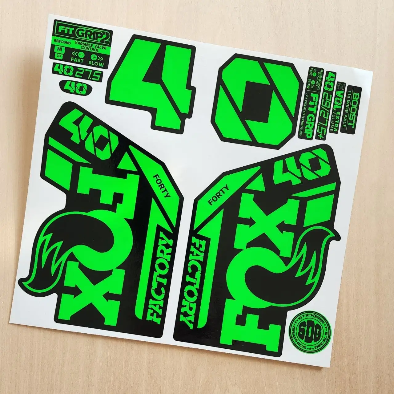 Fox 40 Factory Fork Stickers 2021 Grip2 fluorescent green
