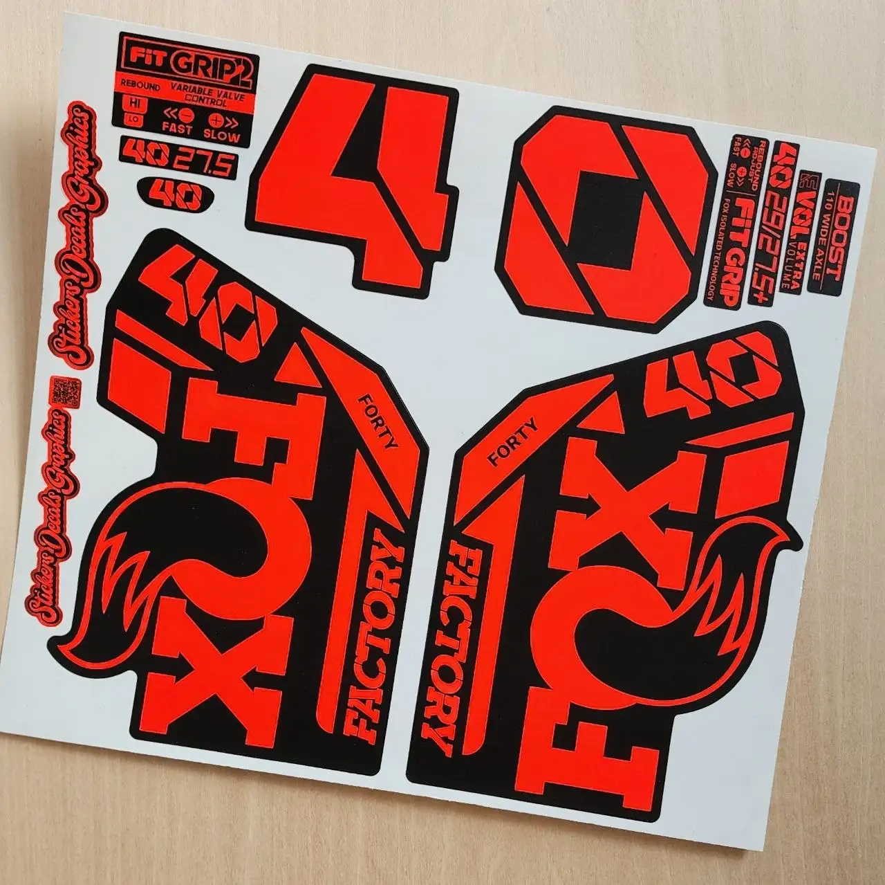Fox 40 Factory Fork Stickers 2021 Grip2 fluorescent red