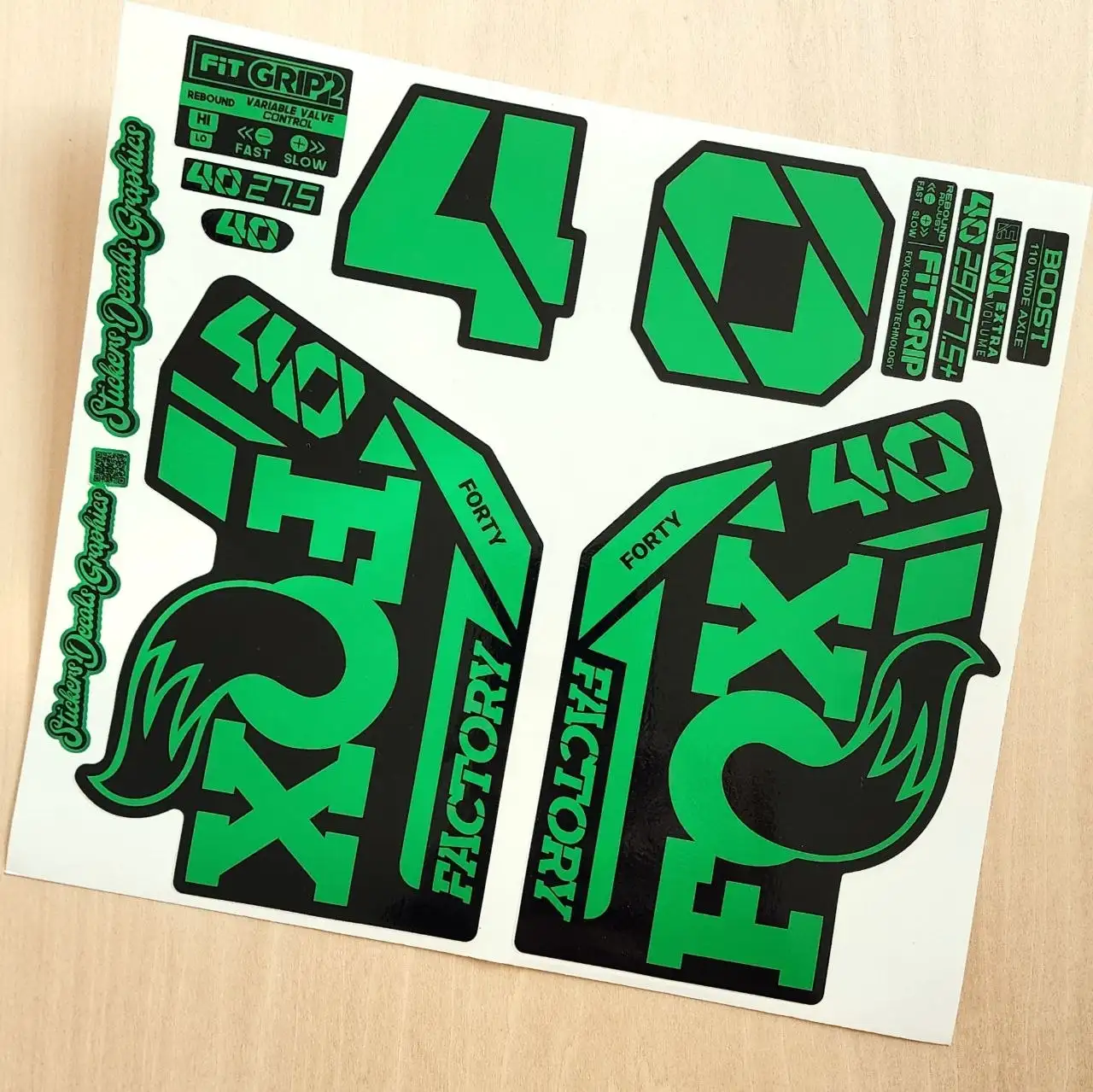 Fox 40 Factory Fork Stickers 2021 Grip2 green
