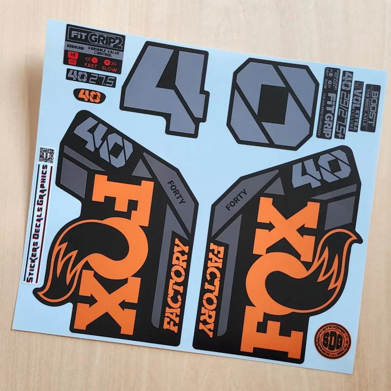 Fox 40 Factory Fork Stickers 2021 Grip2 original orange grey