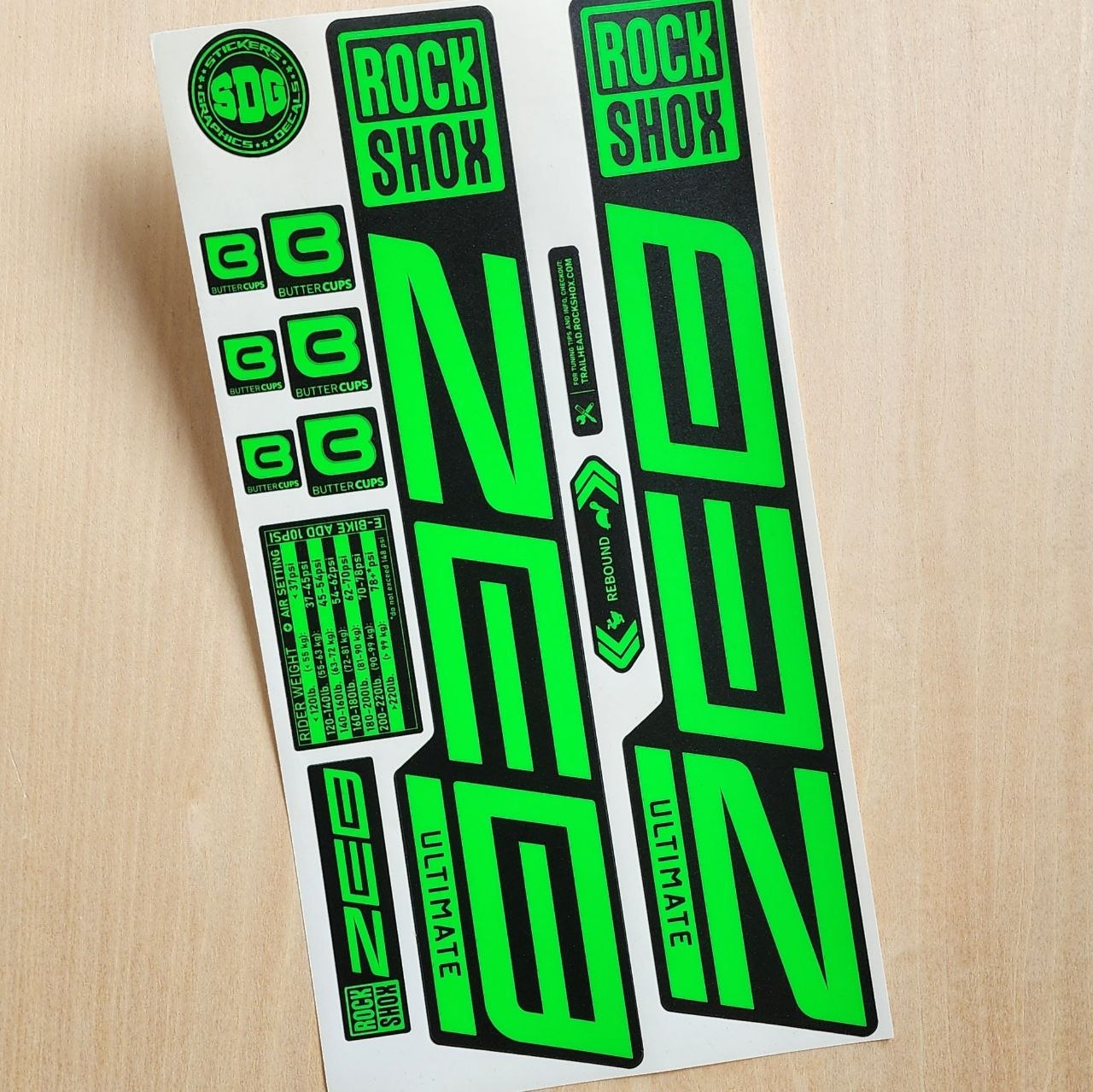 Rockshox Zeb Ultimate Fork Stickers 2020 2025 fluorescent green