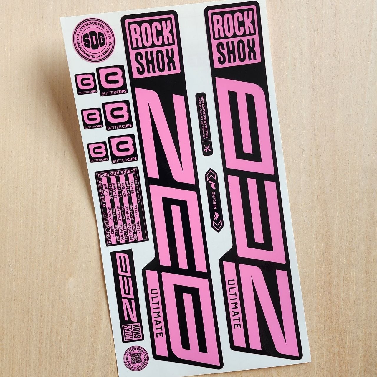 Rockshox Zeb Ultimate Fork Stickers 2020 2025 pink