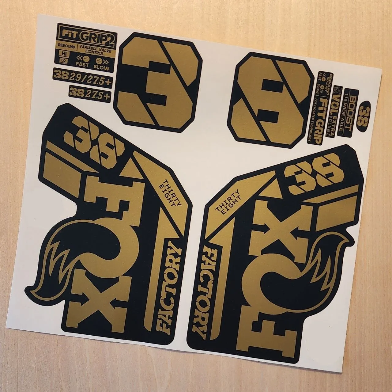 fox 38 factory fork stickers 2021 grip2 gold