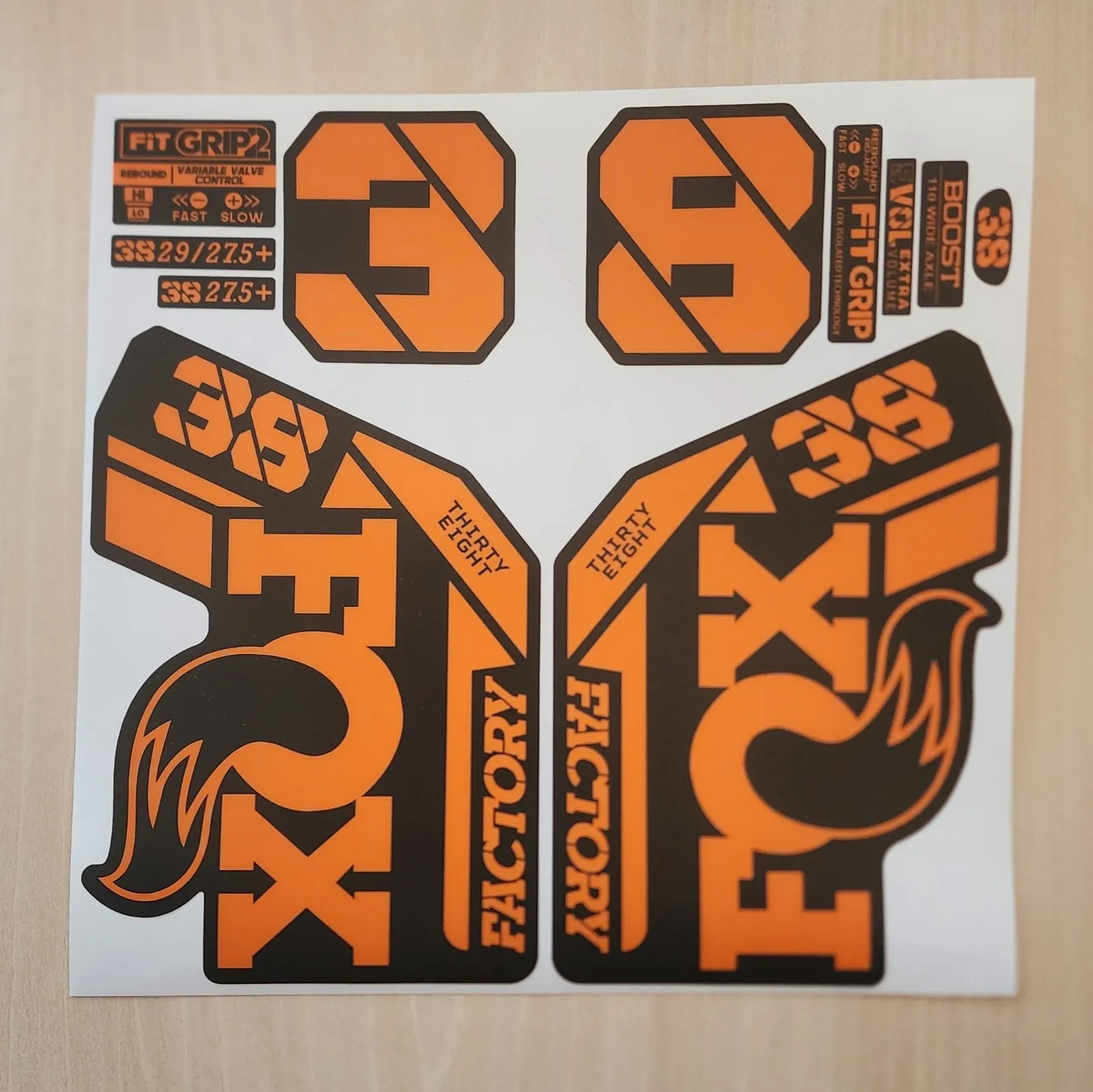 fox 38 factory fork stickers 2021 grip2 orange